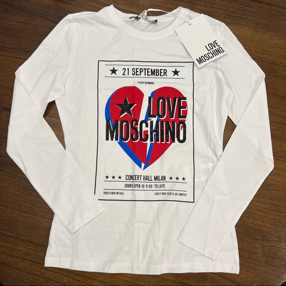 Rare LOVE MOSCHINO Graphic Long Sleeve Tee - Picture 1 of 5